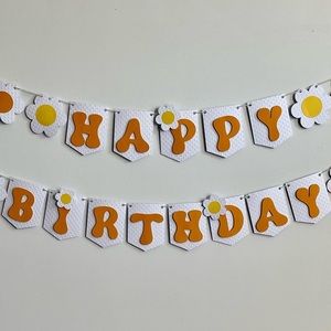 retro groovy hippie’s vibes happy birthday banner + cupcake toppers